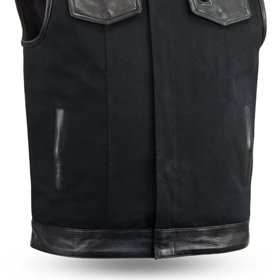 SKYFALL - Motorcycle Leather/Canvas Vest Men's Canvas Vests Best Leather Ny