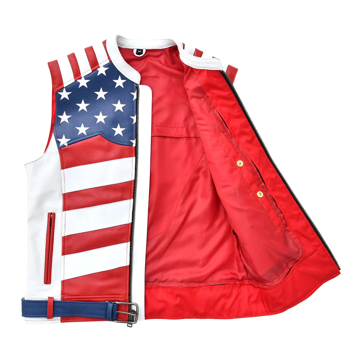 Stateside - Mens American Flag Leather Motorcycle Vest Men's Leather Vest Best Leather Ny