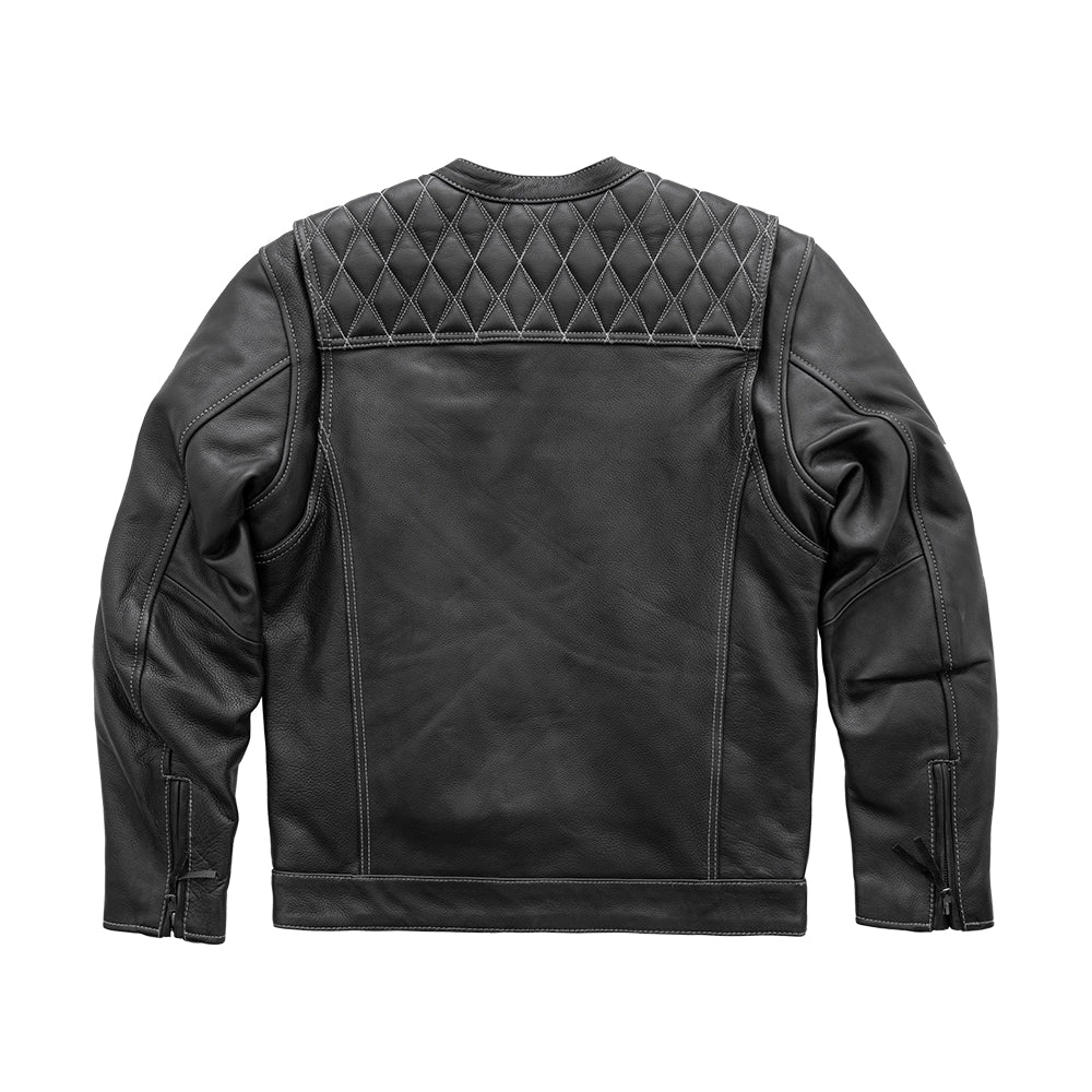 High quality Mens Cafe Style Men's Leather Motorcycle Jackets in black, grey, and red colour.