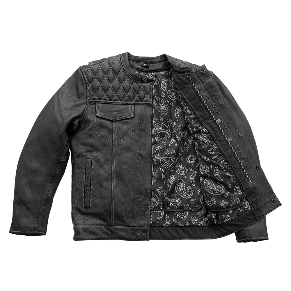 High quality Mens Cafe Style Men's Leather Motorcycle Jackets in black, grey, and red colour.