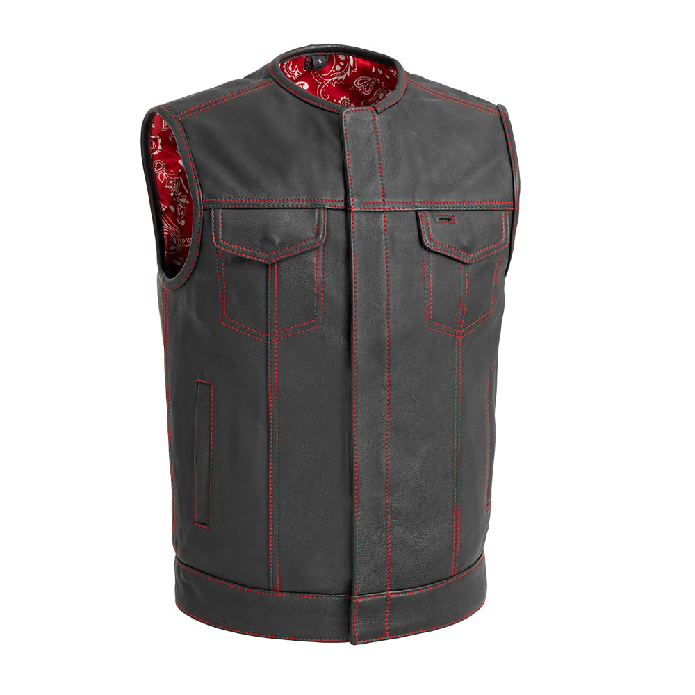 SUNRISE - Motorcycle Leather Vest Men's Leather Vest Best Leather Ny RED WHITE S
