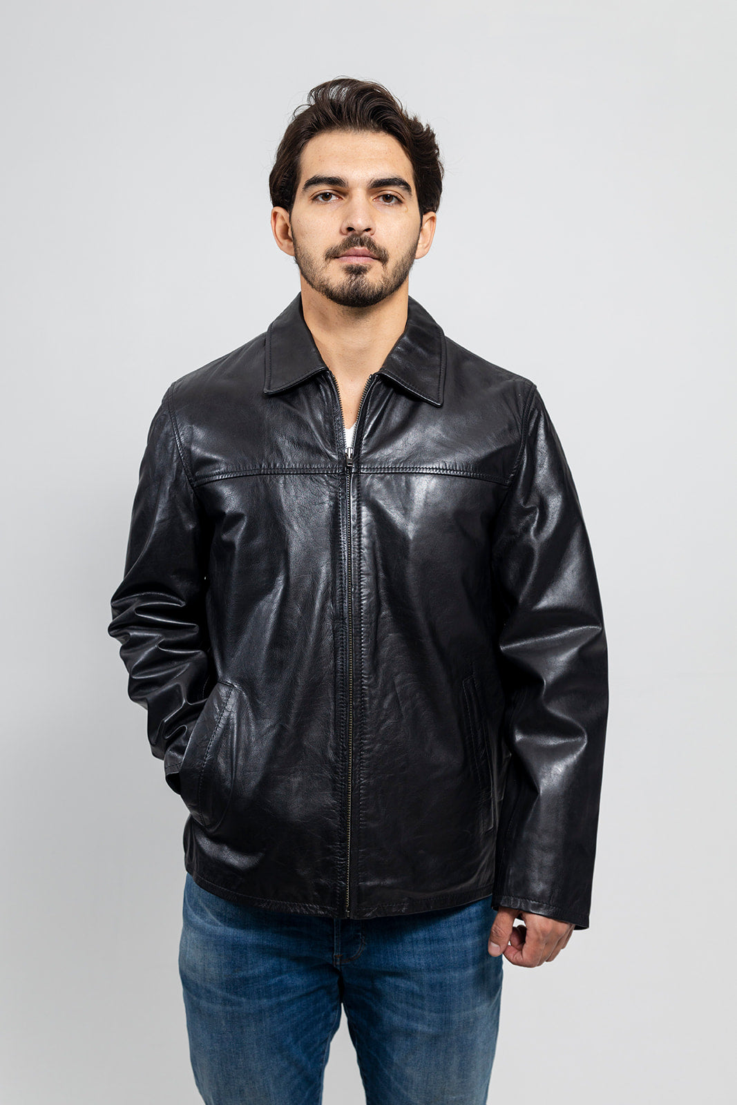 Indiana - Men's Casual Fashion Leather Jacket (Black) Men's Fashion Leather Jacket Best Leather Ny Black S