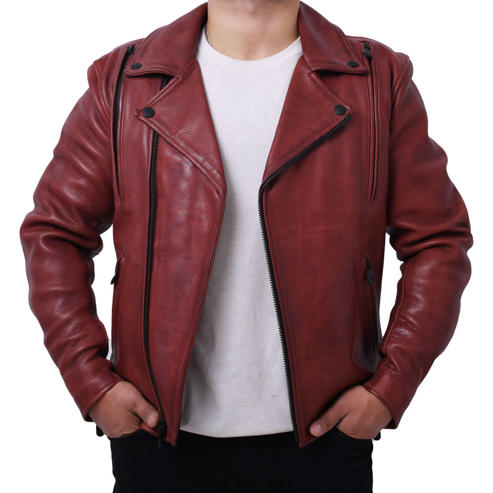 BIKER THRILL Men's Leather Motorcycle Jacket Men's Motorcycle Jacket Best Leather Ny Oxblood XS