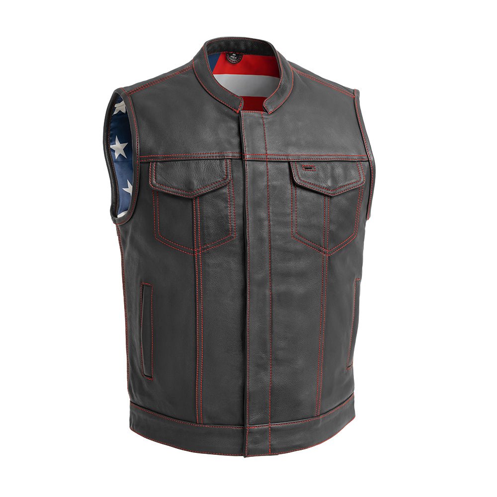 Born Free Men's Leather Motorcycle Leather Vest - Red Stitch Men's Leather Vest Best Leather Ny Red S