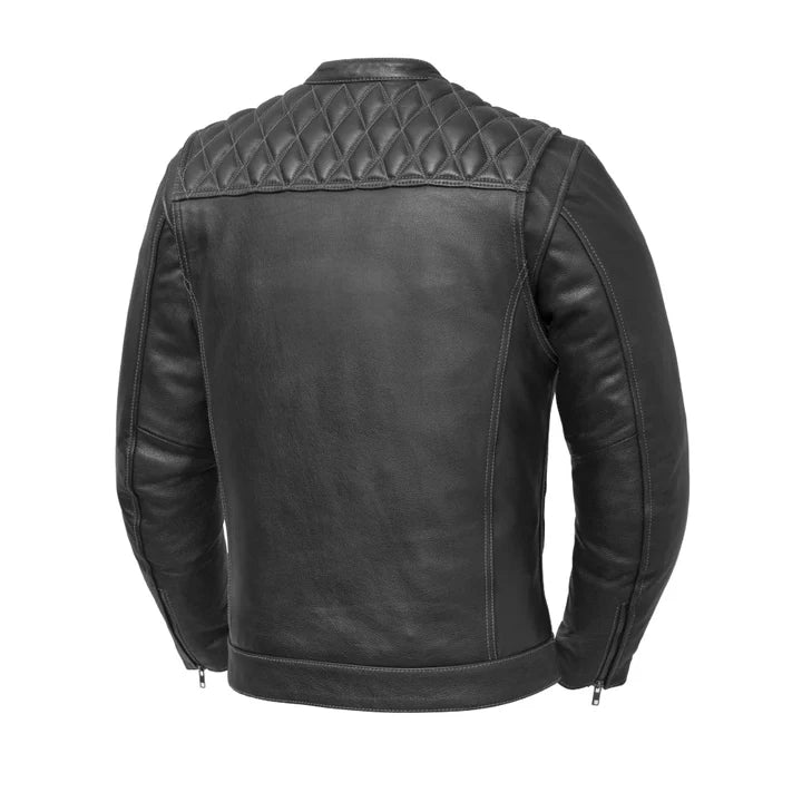 High quality Mens Cafe Style Men's Leather Motorcycle Jackets in black, grey, and red colour.