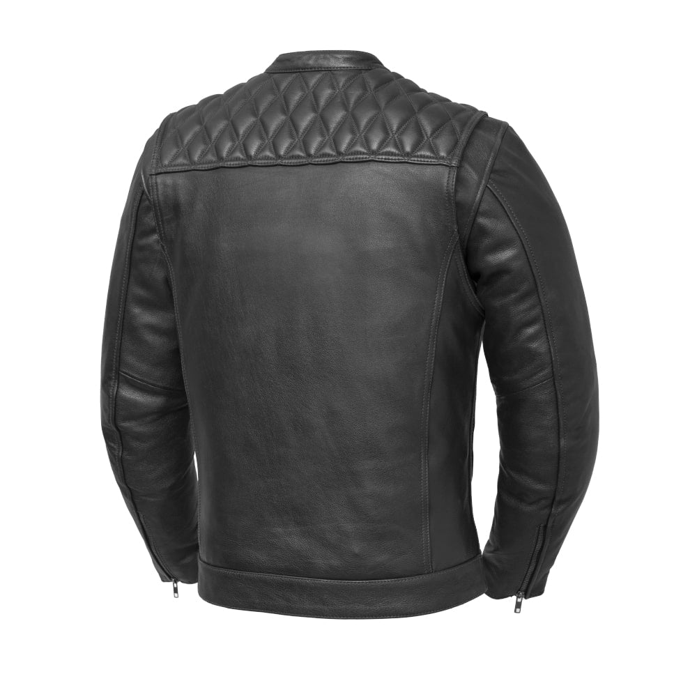 High quality Mens Cafe Style Men's Leather Motorcycle Jackets in black, grey, and red colour.