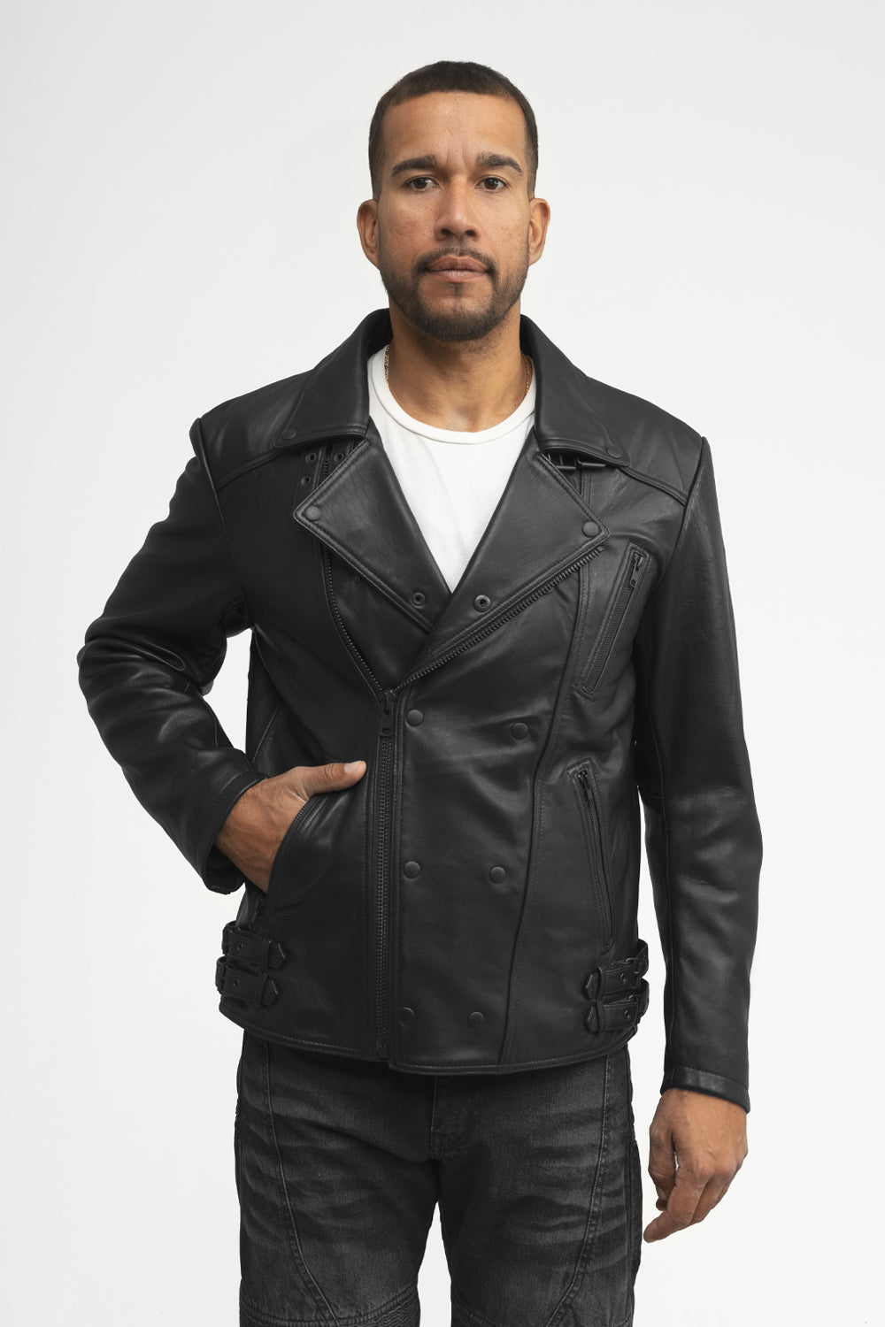 Domanico Mens Fashion Jacket Men's New Zealand Lambskin Jacket FMCo Black XS