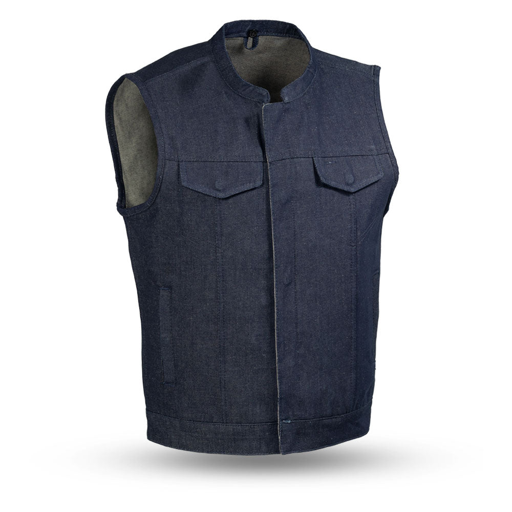 Grit Men's Motorcycle Denim Vest Men's Denim Vest Best Leather Ny Blue S