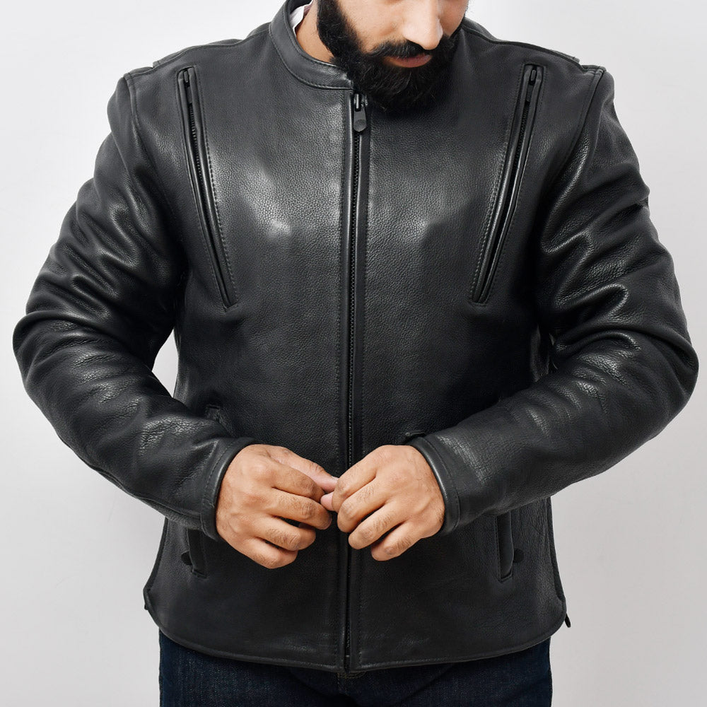 KOMBAT Men's Leather Motorcycle Jacket Men's Motorcycle Jacket Best Leather Ny Black S