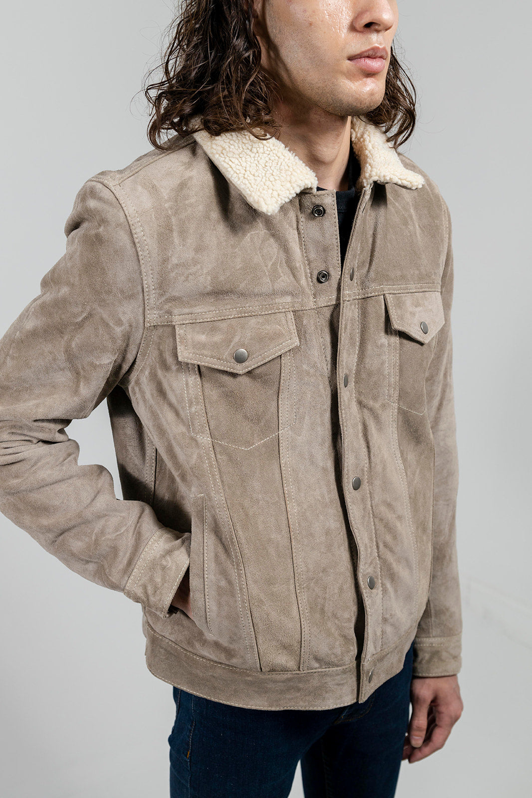 Luke - Men's Shearling Cow Suede Jacket (Taupe) Men's Fashion Leather Jacket Best Leather Ny
