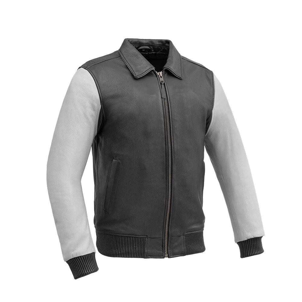 Havoc Two Tone Leather Motorcycle Jacket - Knitted Cuffs & Waistband Men's Motorcycle Jacket Best Leather Ny Black White S