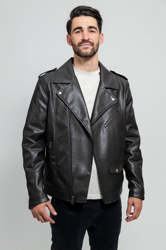 Nash - Men's Vegan Faux Leather Jacket (Olive) Men's Vegan Faux Leather jacket Best Leather Ny Olive S