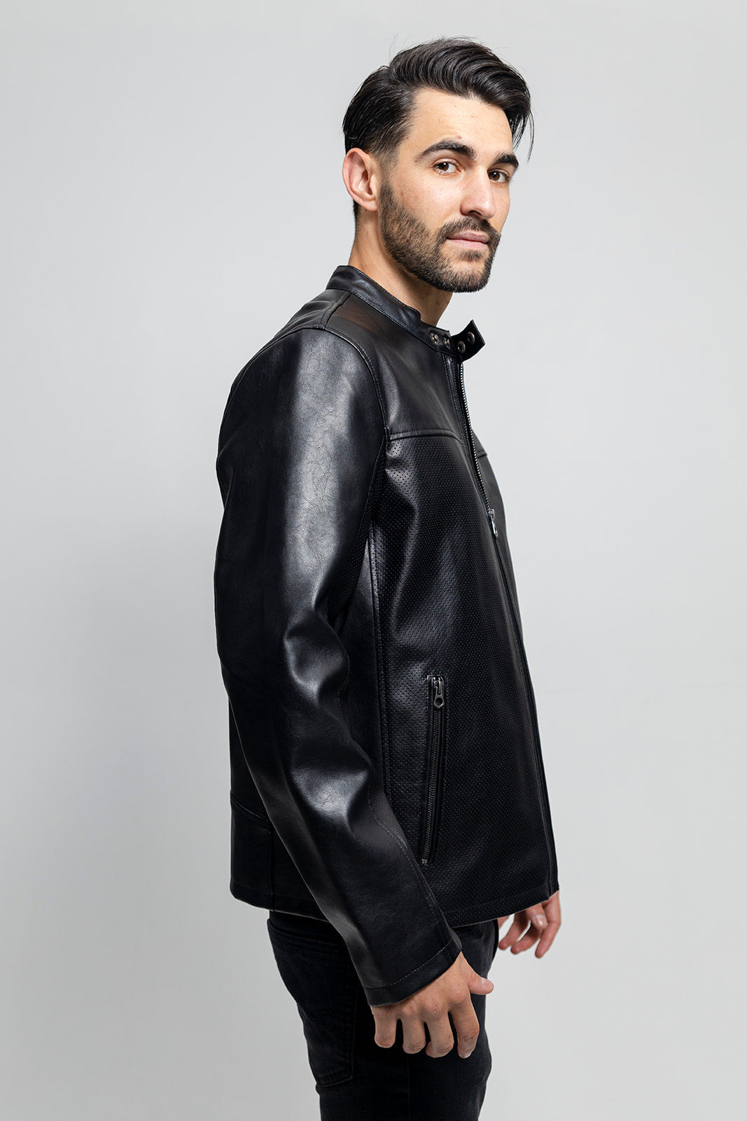 Oliver Men's Vegan Faux/Perforated Leather Jacket Men's Vegan Faux Leather jacket FMCo