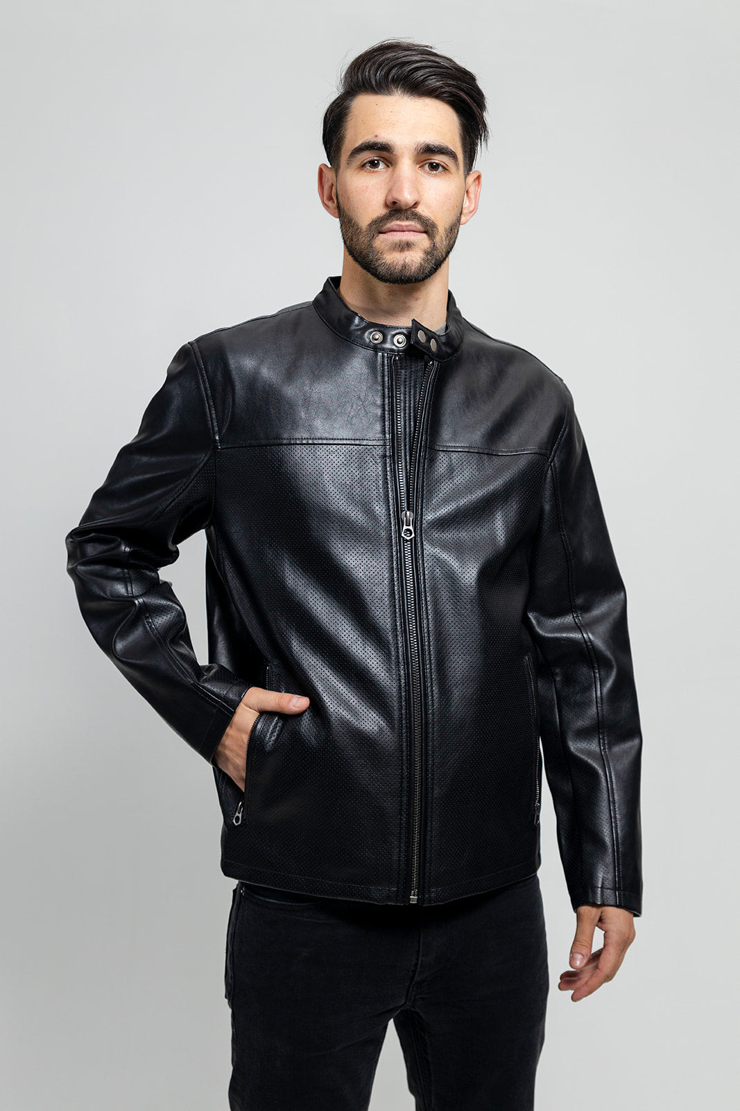 Oliver Men's Vegan Faux/Perforated Leather Jacket Men's Vegan Faux Leather jacket FMCo