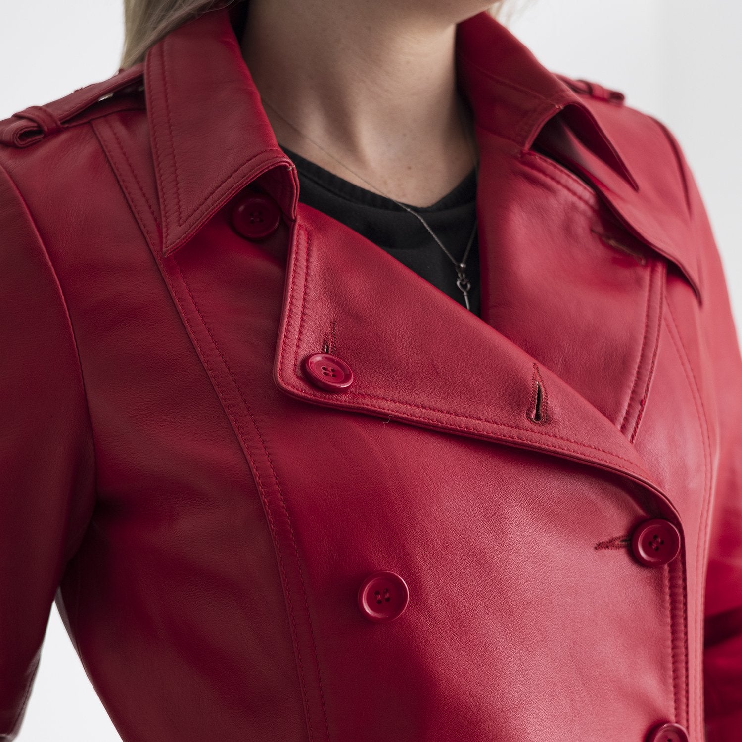 Olivia - Women's Leather Trench Coat Red Women's Fashion Leather Jacket Best Leather Ny