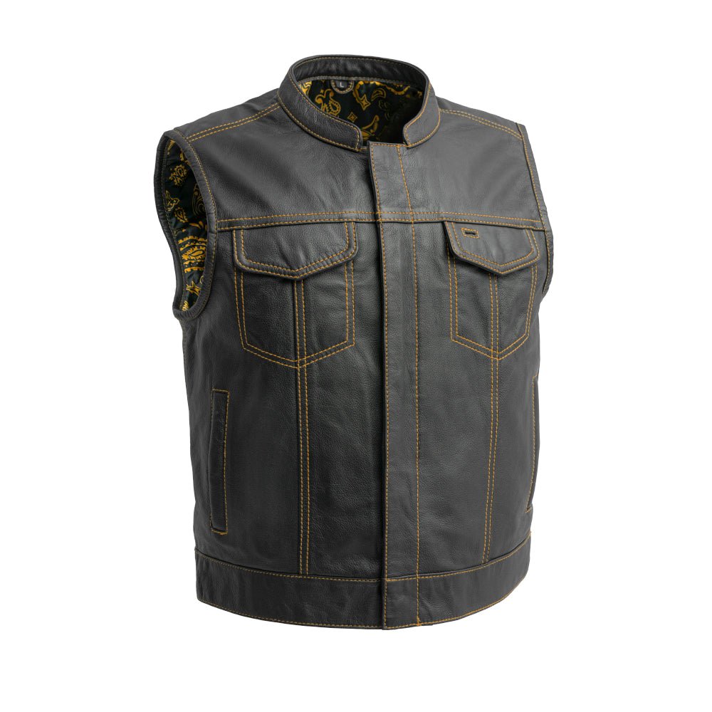 The Volt Men's Motorcycle Leather Vest, Multiple Color Options Men's Leather Vest Best Leather Ny Gold S