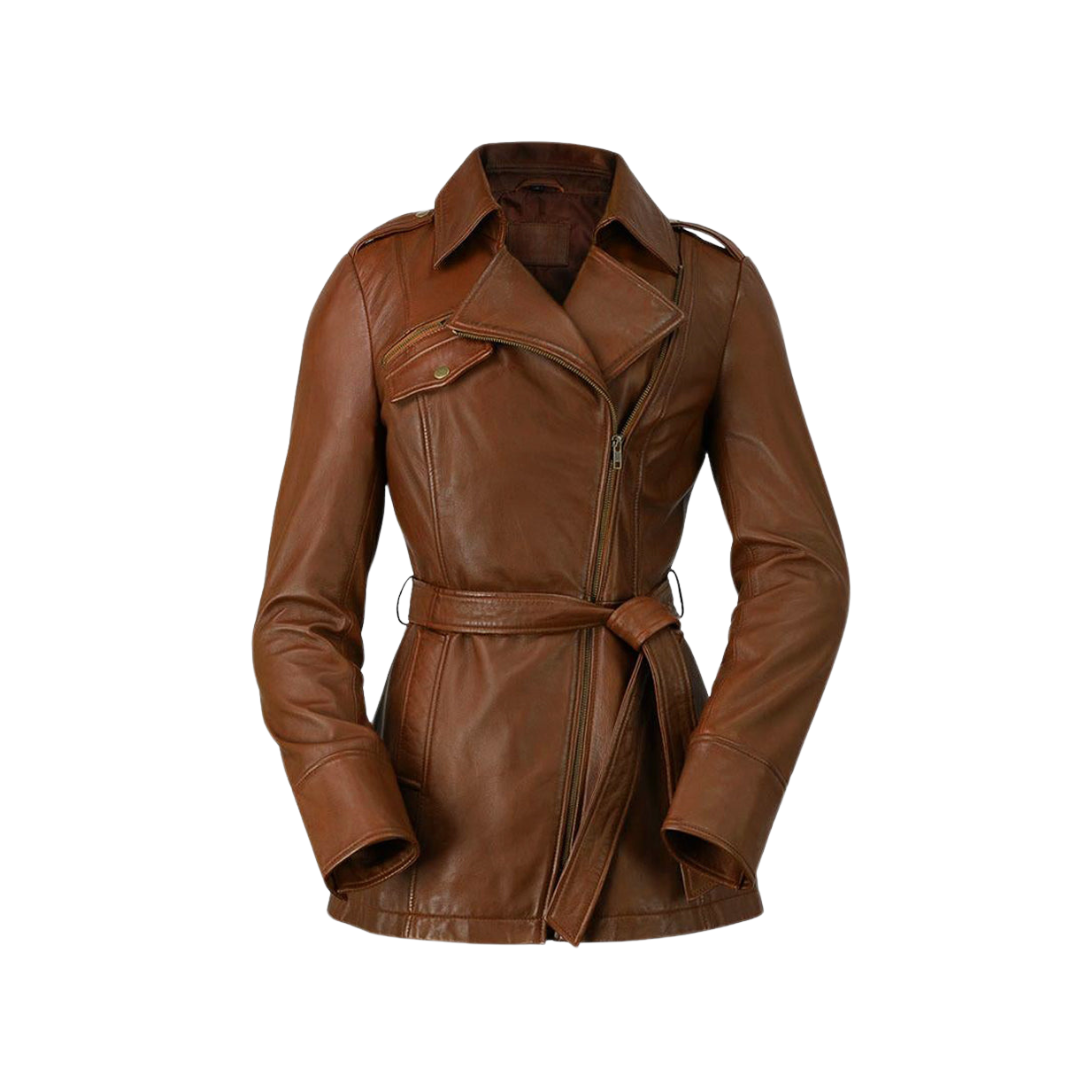 Traci - Women's Fashion Leather Trench Coat (Dark Cognac) Women's Fashion Leather Jacket Best Leather Ny