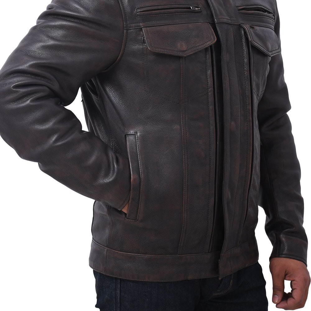 STAR Men's Leather Motorcycle Jacket Perforated Men's Motorcycle Jacket Best Leather Ny