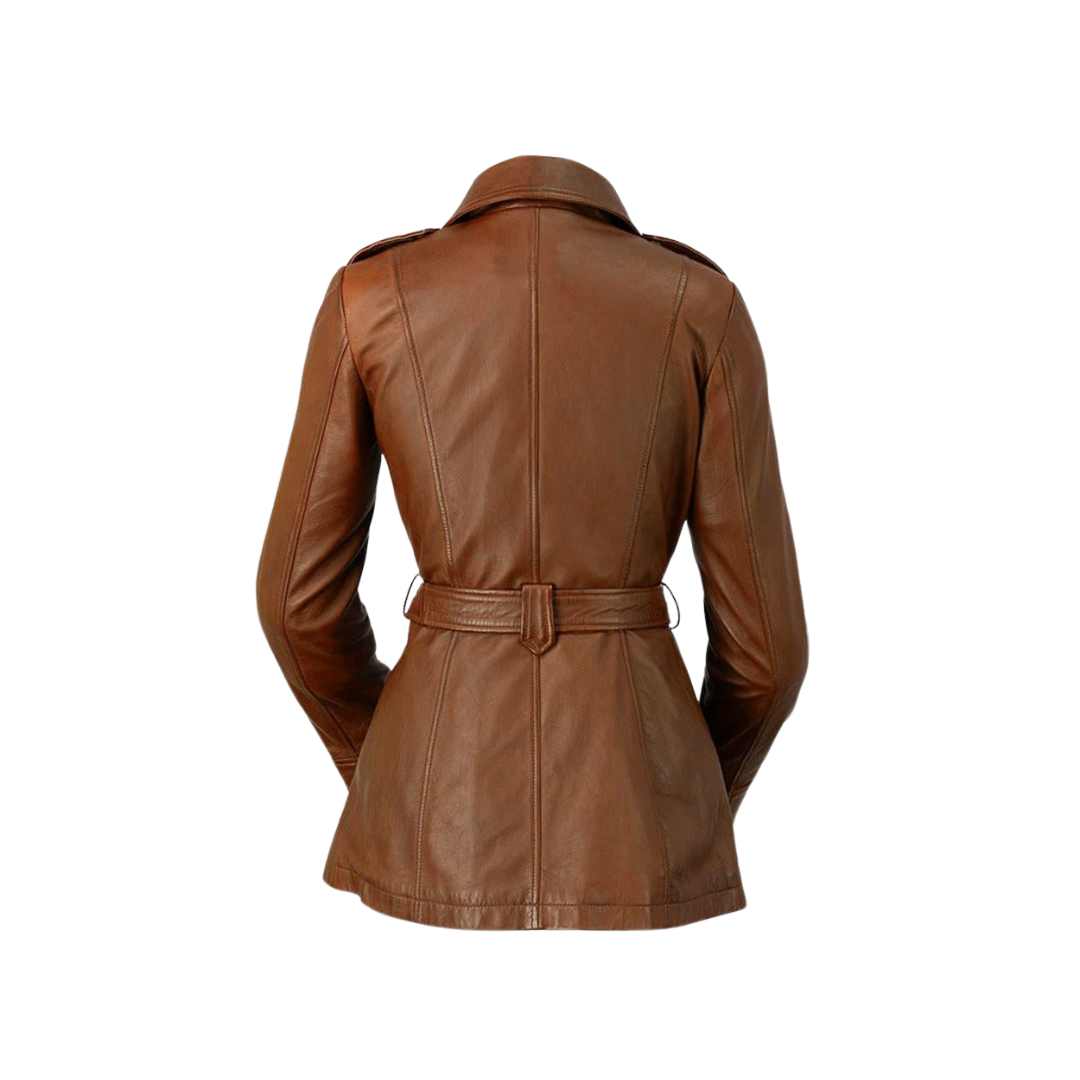 Traci - Women's Fashion Leather Trench Coat (Dark Cognac) Women's Fashion Leather Jacket Best Leather Ny