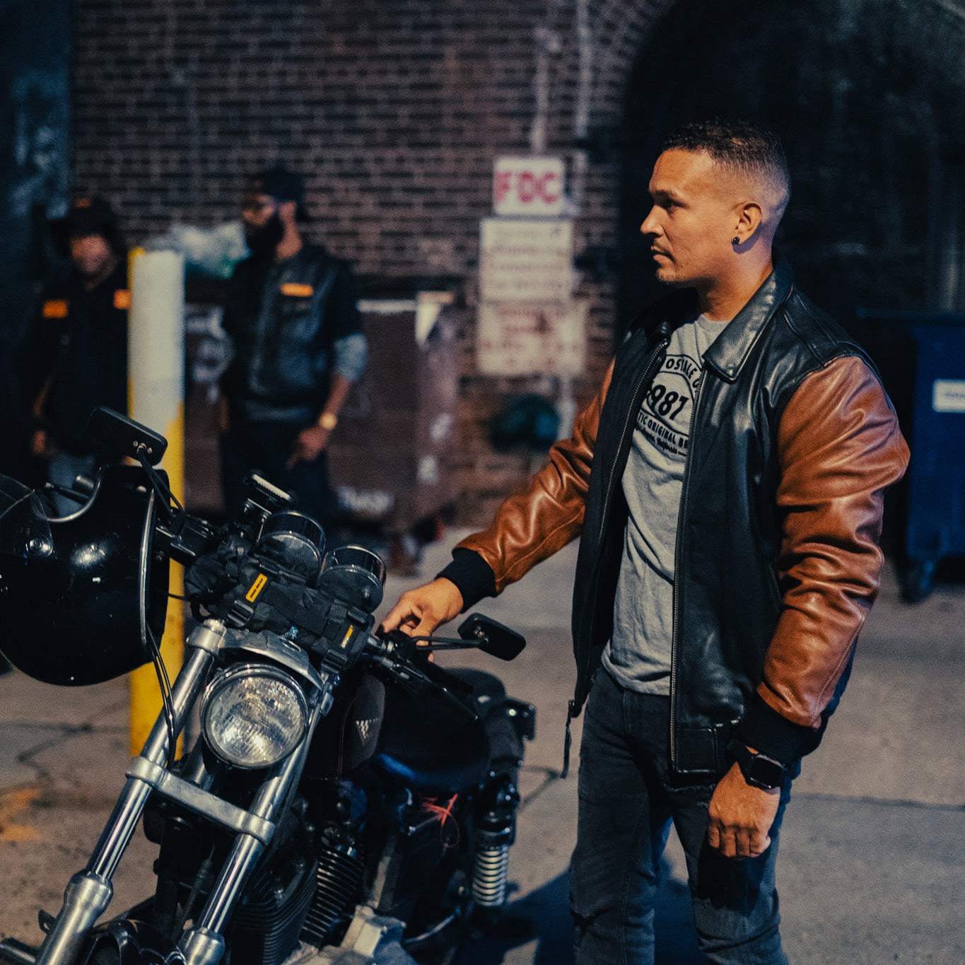 Havoc Two Tone Leather Motorcycle Jacket - Knitted Cuffs & Waistband Men's Motorcycle Jacket Best Leather Ny