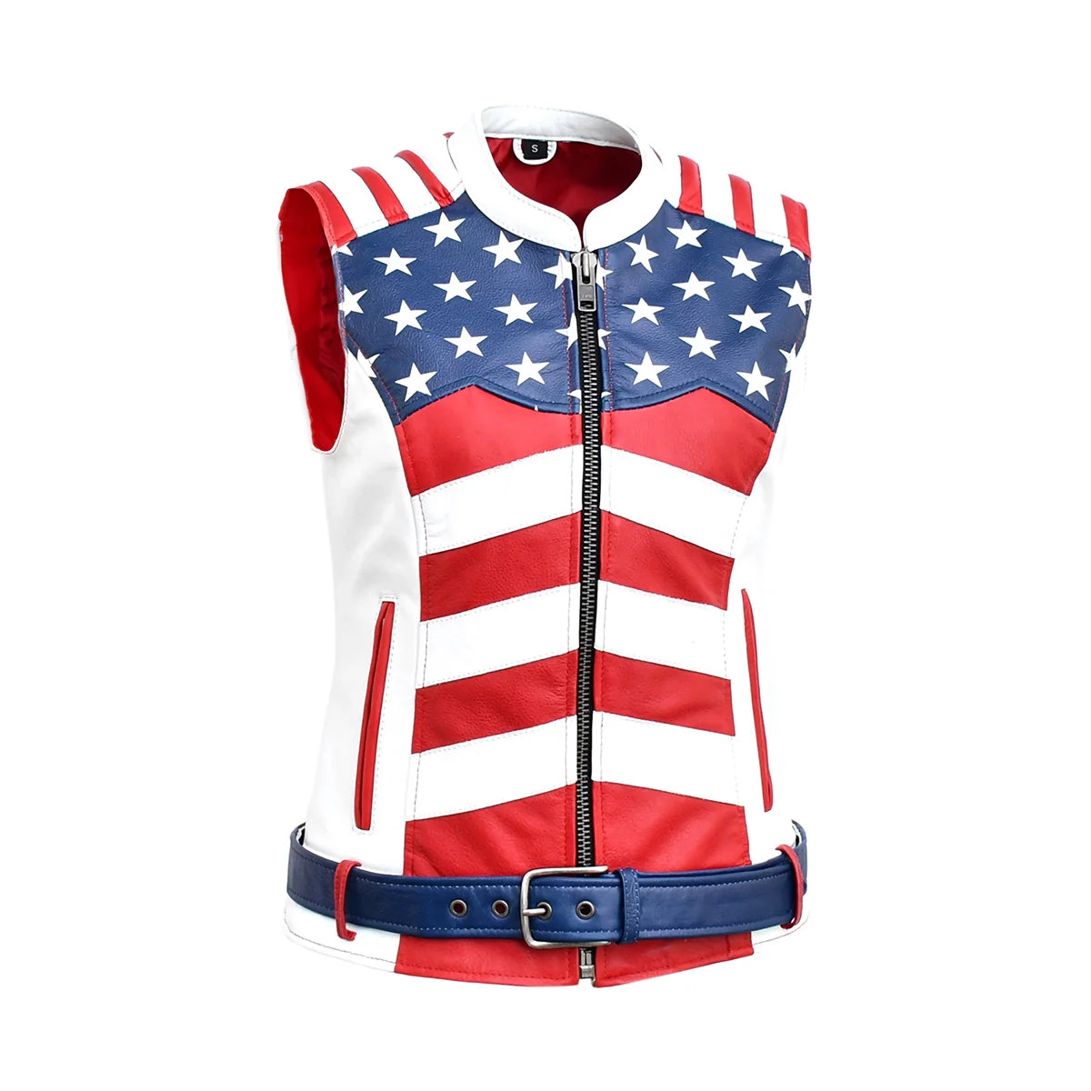 Glory Belle - Womens American Flag Leather Motorcycle Vest Women's Leather Vest Best Leather Ny