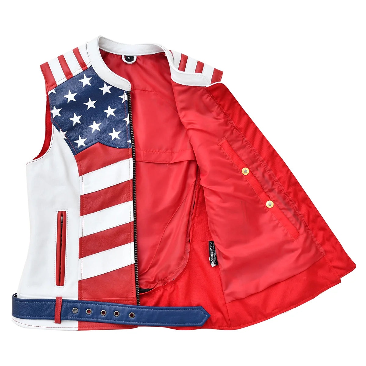 Glory Belle - Womens American Flag Leather Motorcycle Vest Women's Leather Vest Best Leather Ny