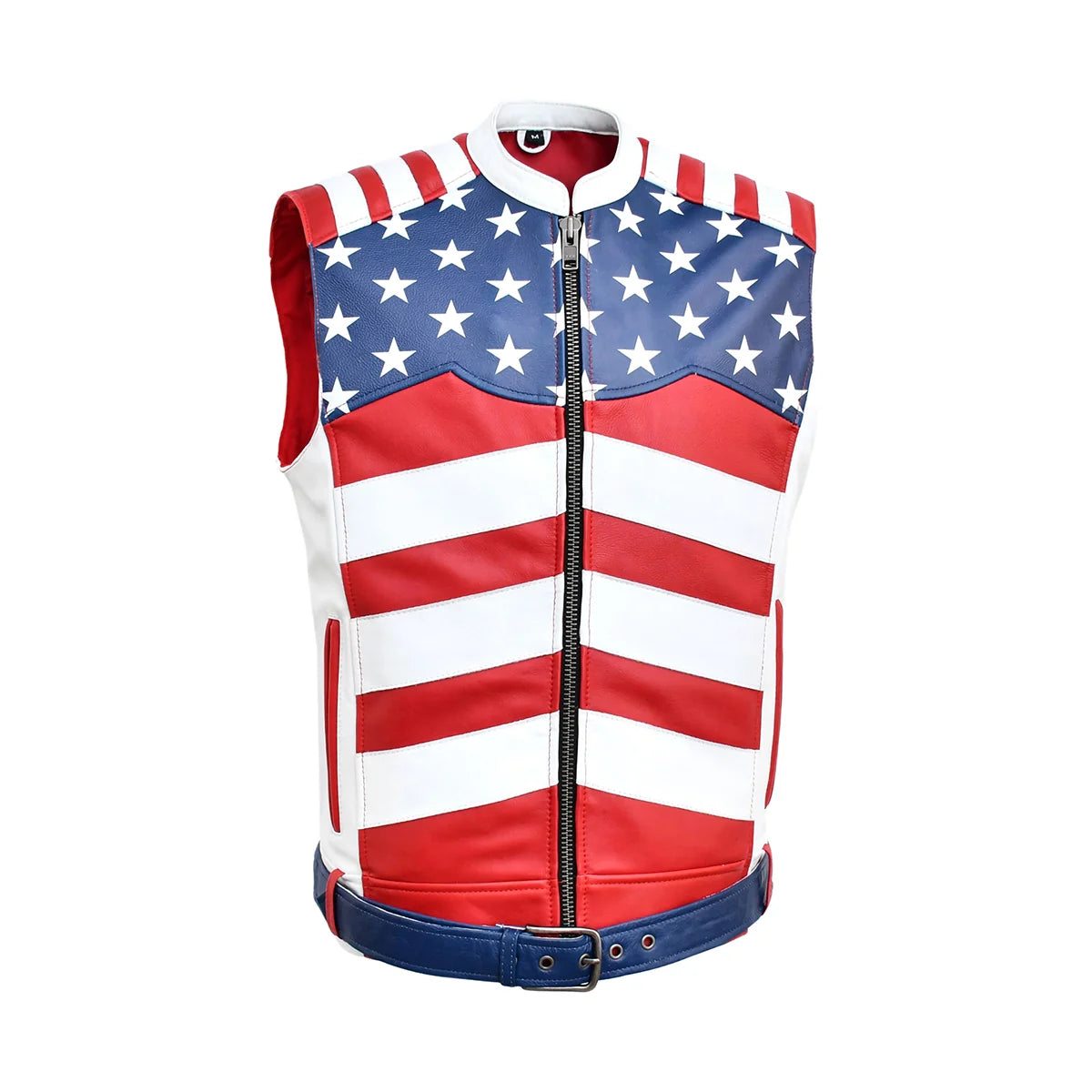 Stateside - Mens American Flag Leather Motorcycle Vest Men's Leather Vest Best Leather Ny