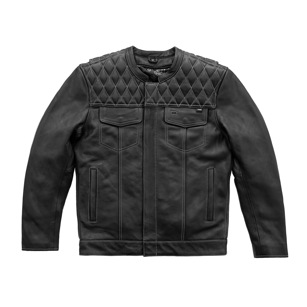 High quality Mens Cafe Style Men's Leather Motorcycle Jackets in black, grey, and red colour.