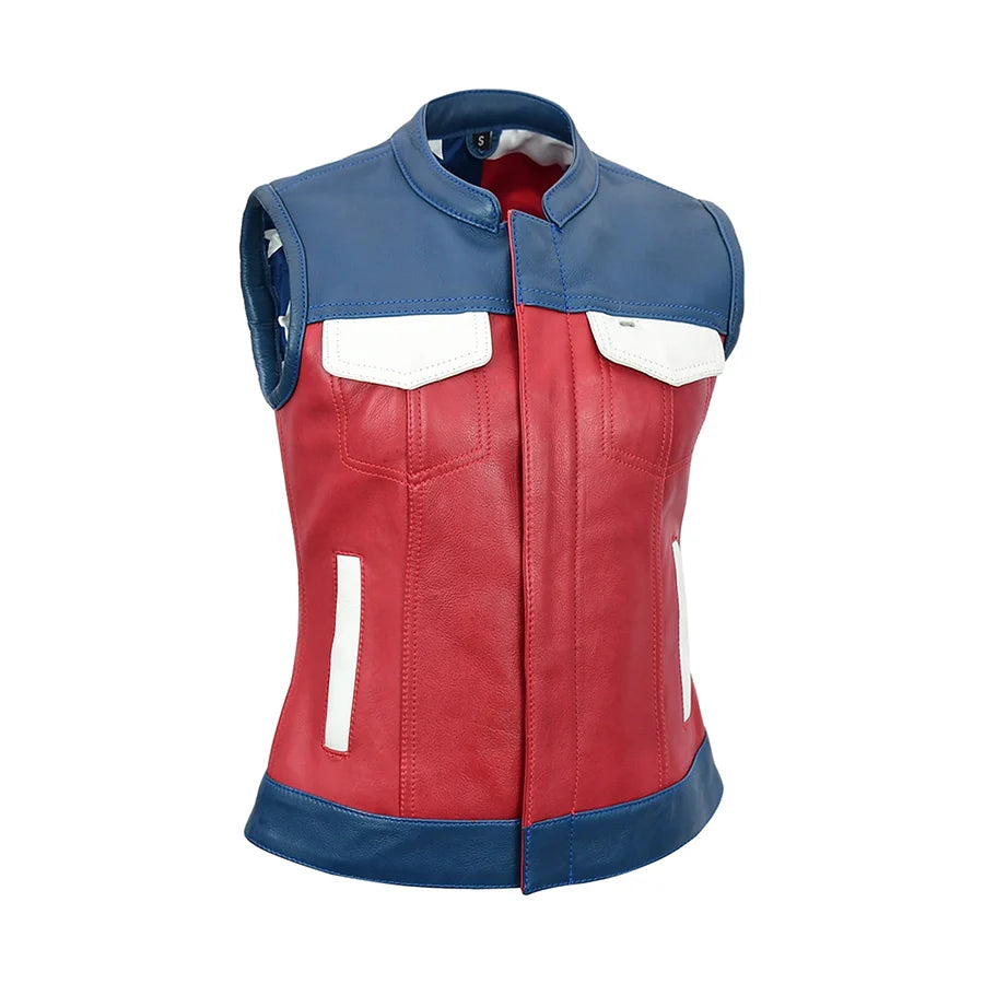 Freedom Belle Women's Motorcycle Leather Vest Women's Leather Vest Best Leather Ny Red Blue XS