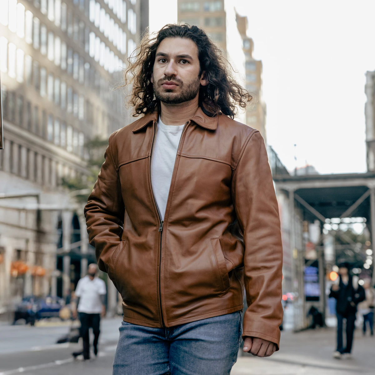 Indiana - Men's Casual Fashion Leather Jacket (Whiskey) Men's Fashion Leather Jacket Best Leather Ny Whiskey S