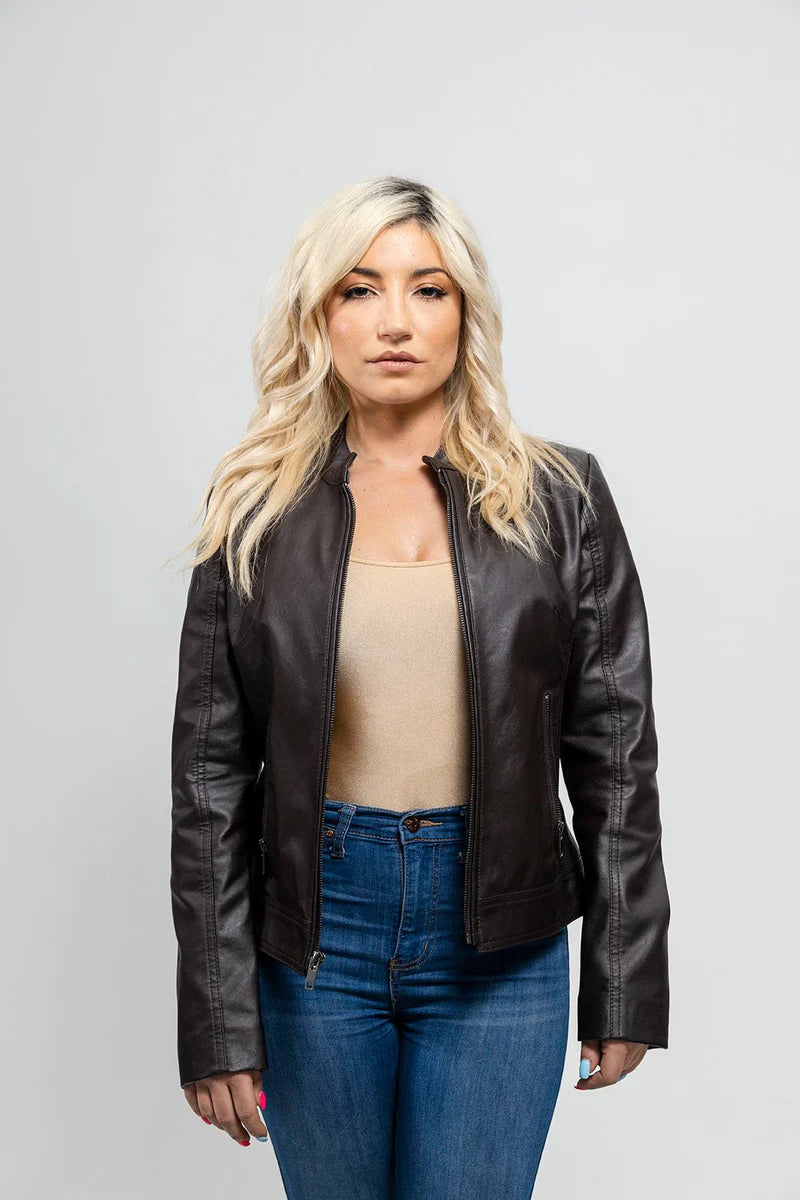 Beverly Women's Vegan Faux Leather/Perforated Jacket Women's Fashion Leather Jacket FMCo