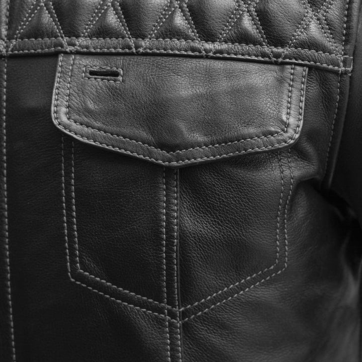 High quality Mens Cafe Style Men's Leather Motorcycle Jackets in black, grey, and red colour.