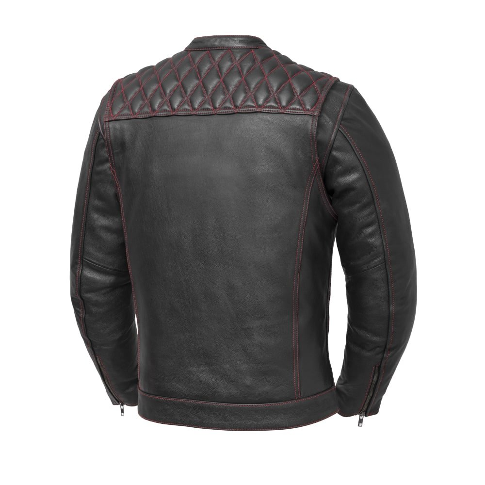 High quality Mens Cafe Style Men's Leather Motorcycle Jackets in black, grey, and red colour.