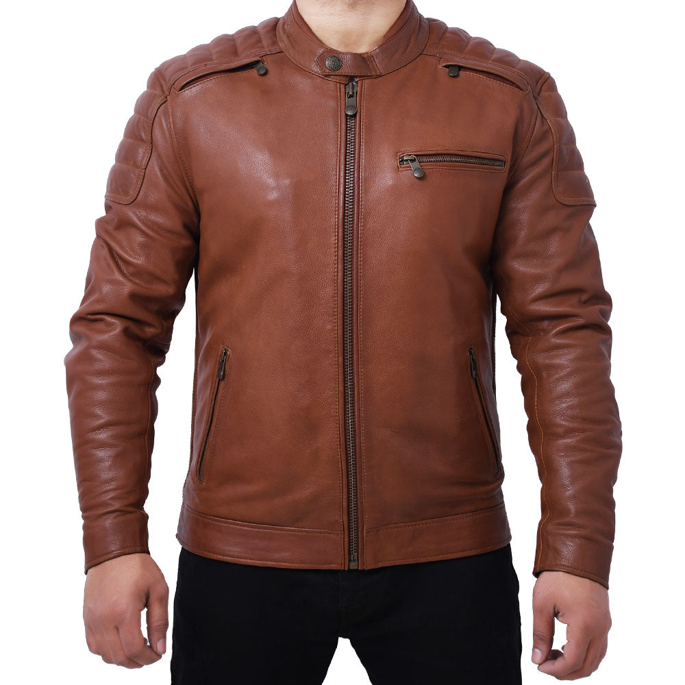 CRUSADER Men's Leather Motorcycle Jacket (Whiskey) Men's Motorcycle Jacket Best Leather Ny Whiskey S