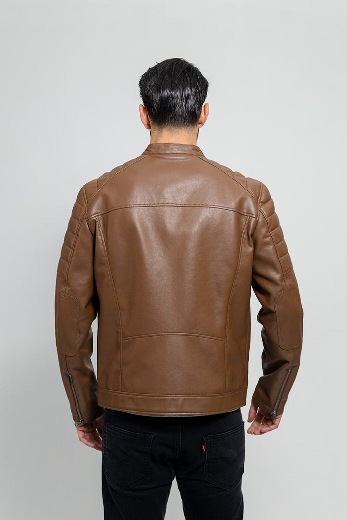 Dustin - Men's Vegan Faux Leather Jacket (Dark Camel) Men's Vegan Faux Leather jacket Best Leather Ny
