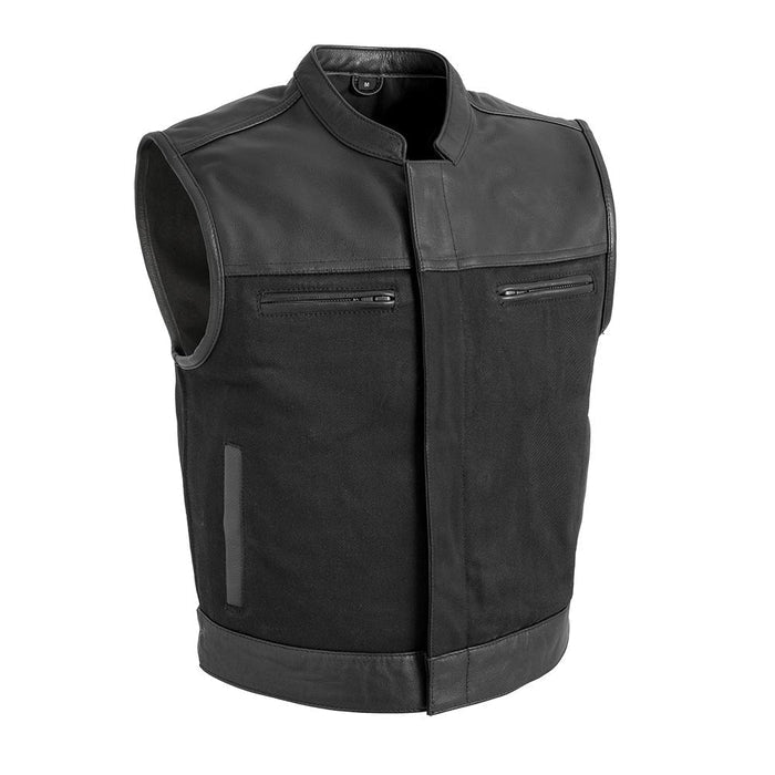 FINN - Motorcycle Leather/Twill Vest Men's Twill Vest Best Leather Ny Black S