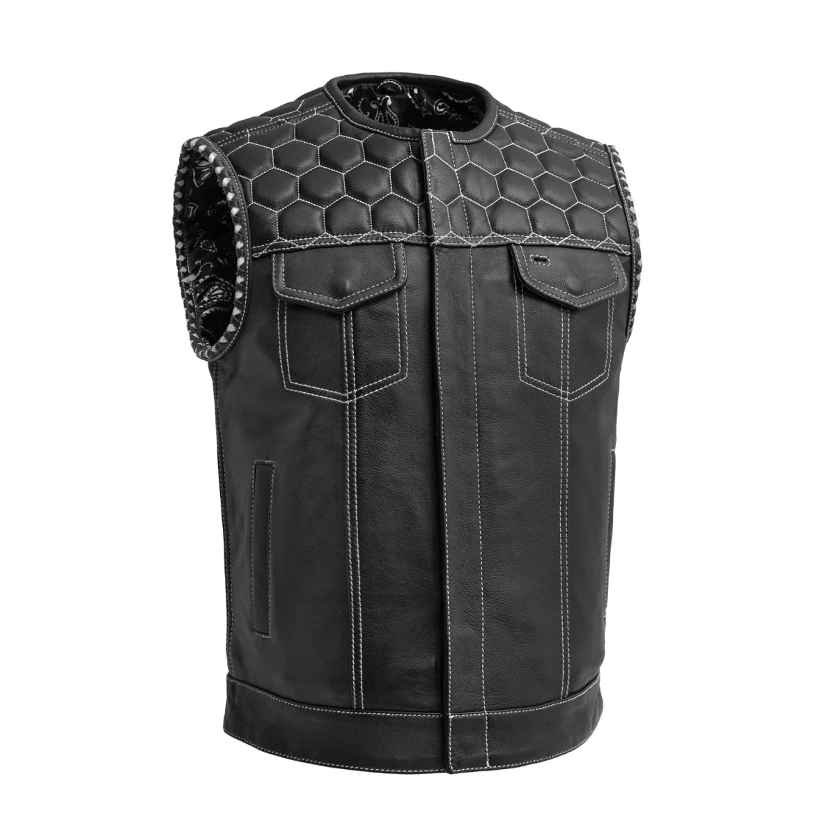Summit Men's Club Style Leather Vest Men's Leather Vest Best Leather Ny White S