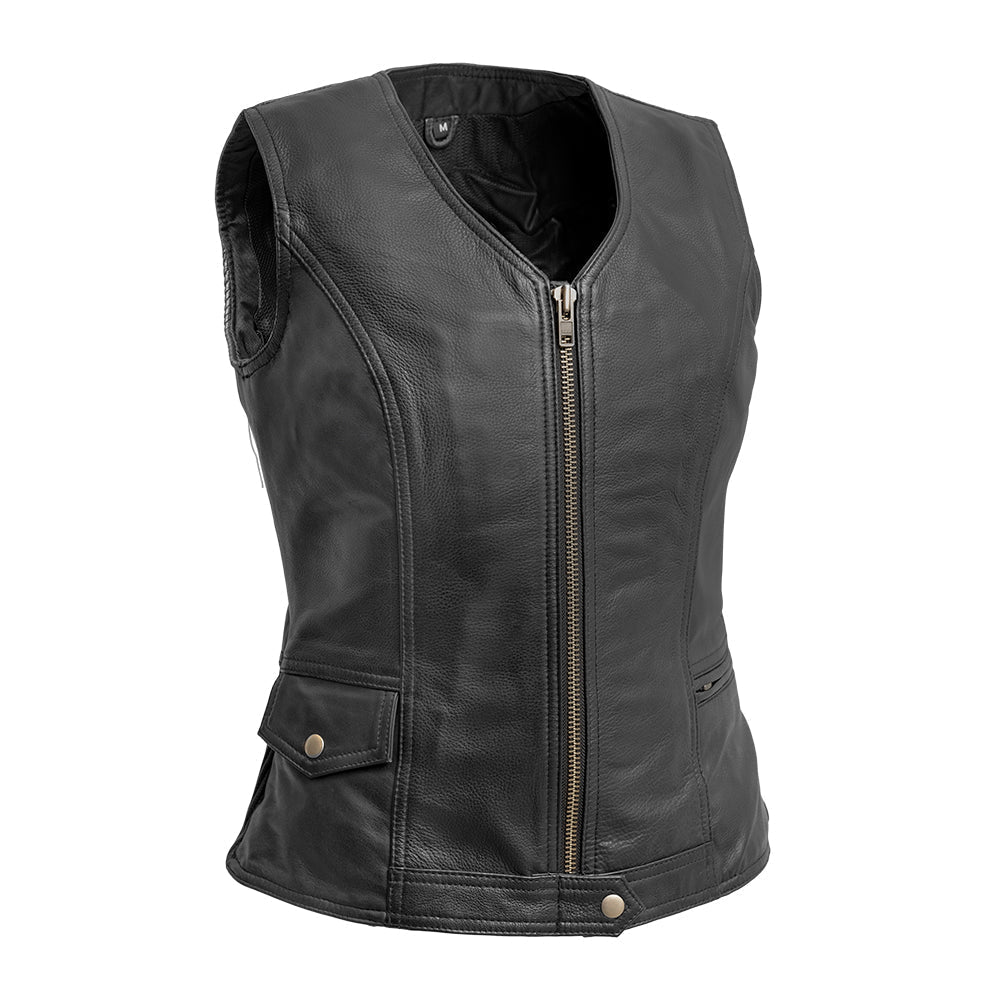 Zaira - Women's Motorcycle Leather Vest Women's Leather Vest Best Leather Ny Black XS