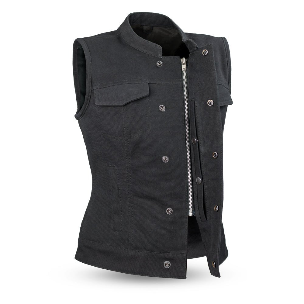 REBEL ALEX Motorcycle Canvas Vest Women's Canvas Vest Best Leather Ny