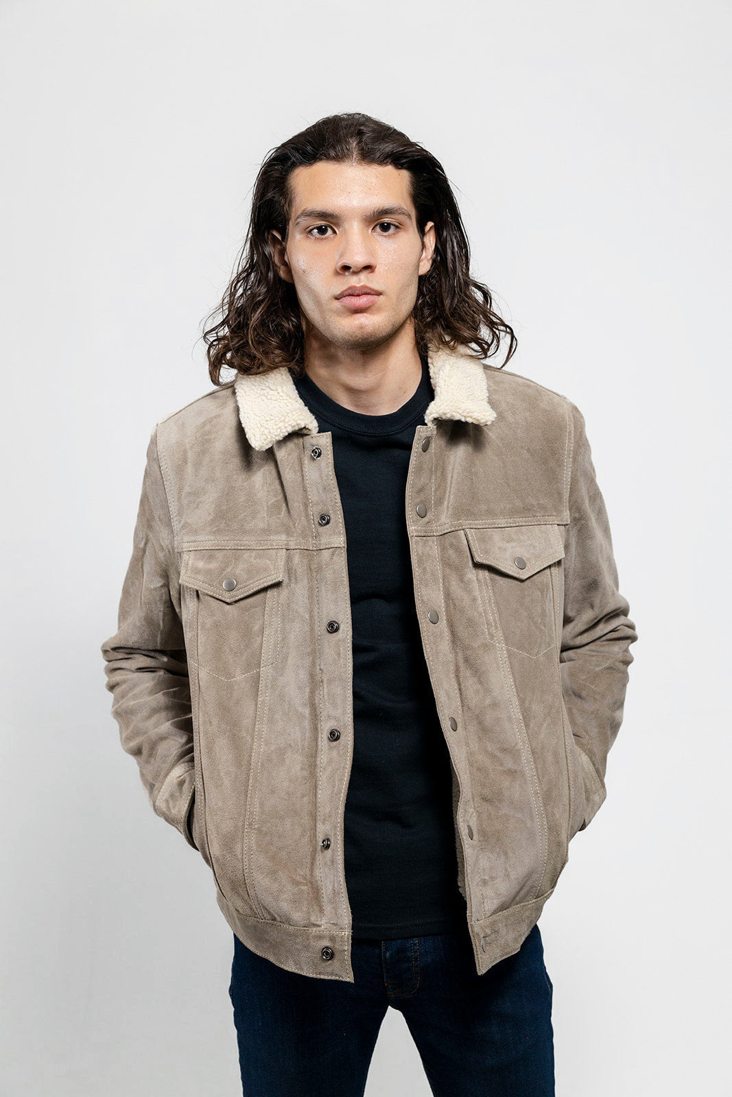 Luke - Men's Shearling Cow Suede Jacket (Taupe) Men's Fashion Leather Jacket Best Leather Ny