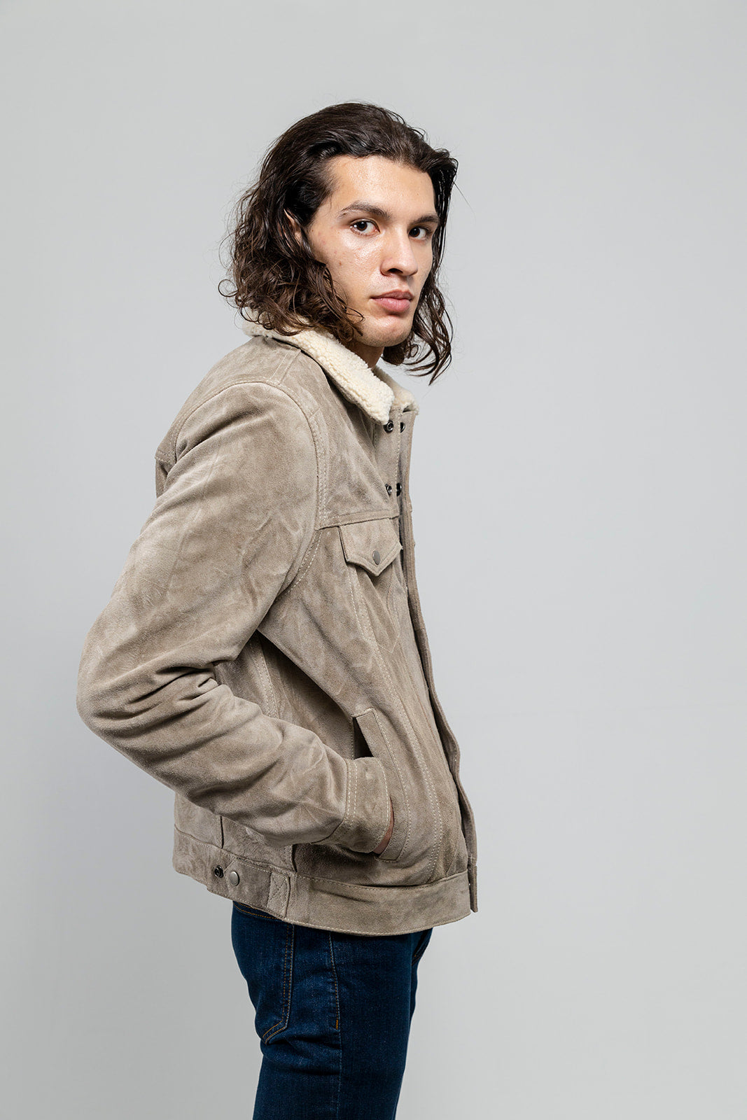 Luke - Men's Shearling Cow Suede Jacket (Taupe) Men's Fashion Leather Jacket Best Leather Ny