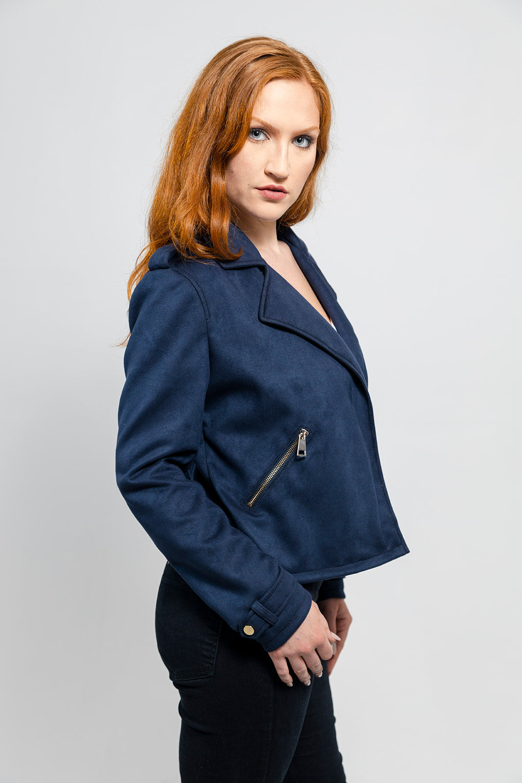 Megan - Women's Vegan Faux Suede Jacket (Navy Blue) Women's Vegan Jacket Best Leather Ny