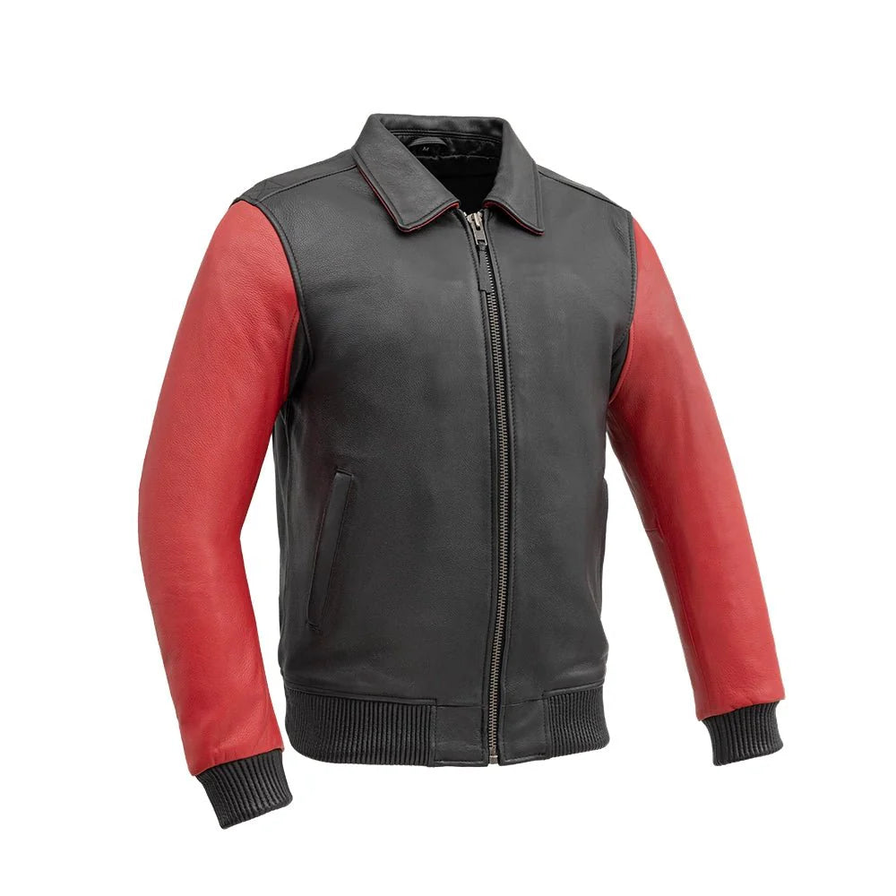 Havoc Two Tone Leather Motorcycle Jacket - Knitted Cuffs & Waistband Men's Motorcycle Jacket Best Leather Ny Black Red S