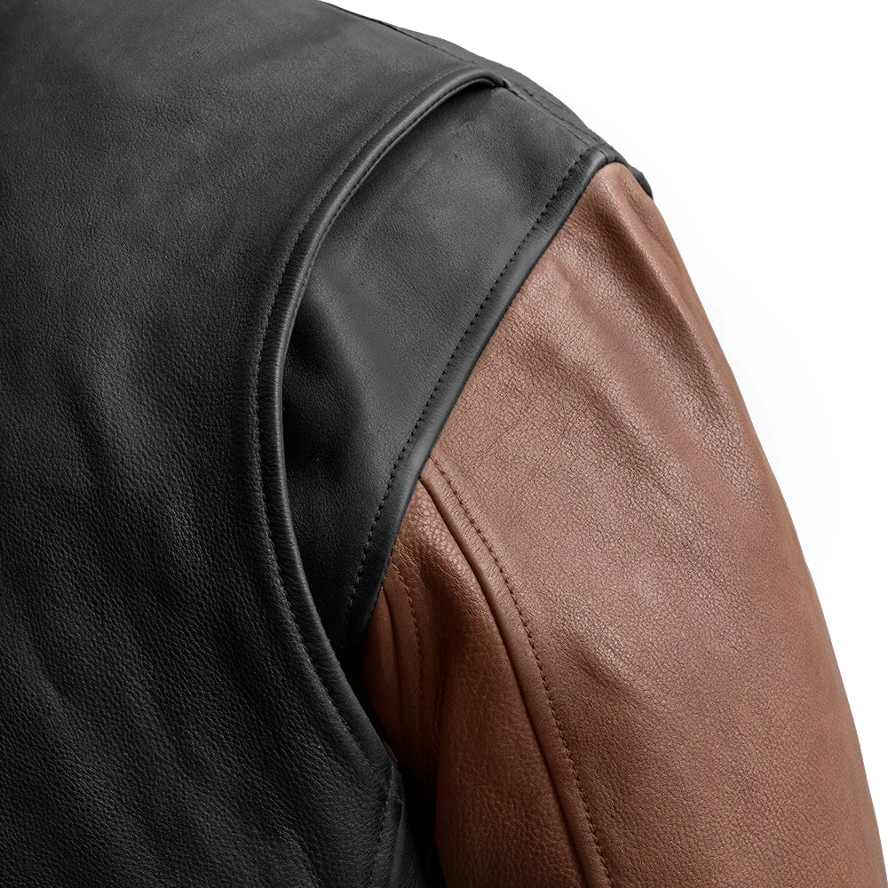 Havoc Two Tone Leather Motorcycle Jacket - Knitted Cuffs & Waistband Men's Motorcycle Jacket Best Leather Ny