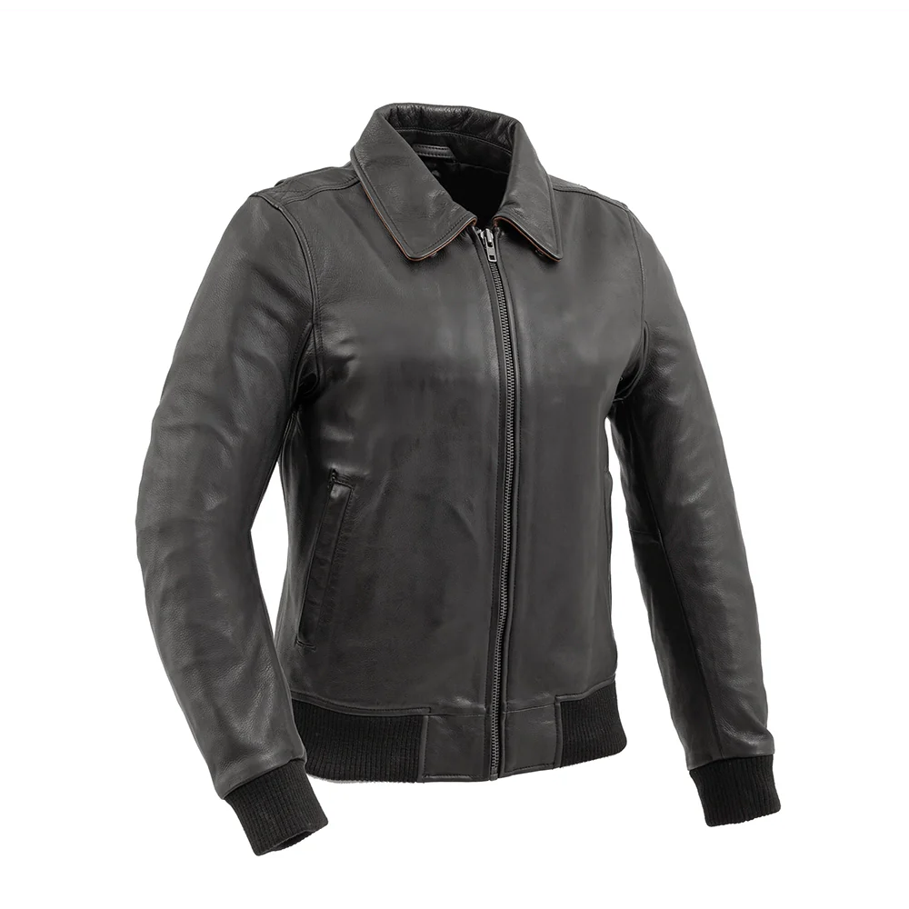 Vixen - Women's Moto Bomber Leather Jacket Women's Motorcycle Leather Jacket Best Leather Ny Black Cognac XS