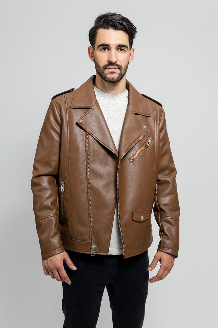 Nash - Men's Vegan Faux Leather Jacket (Camel) Men's Vegan Faux Leather jacket Best Leather Ny Camel S