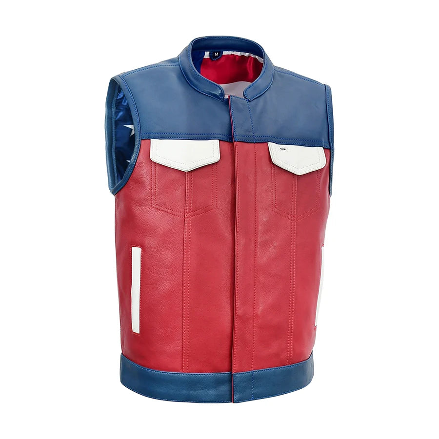 Patriot Rebel Men's Motorcycle Leather Vest Men's Leather Vest Best Leather Ny Red Blue S