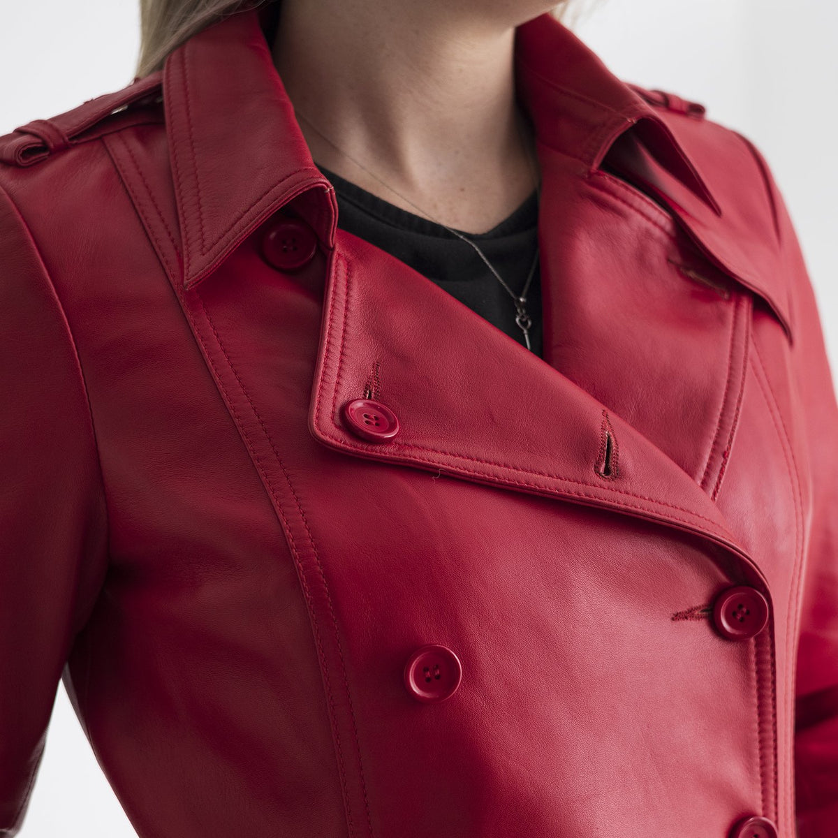 Olivia - Women's Leather Trench Coat Red Women's Fashion Leather Jacket Best Leather Ny