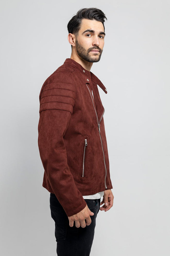 Payton - Men's Vegan Faux Suede Jacket (Maroon) Men's Vegan Faux Leather jacket Best Leather Ny