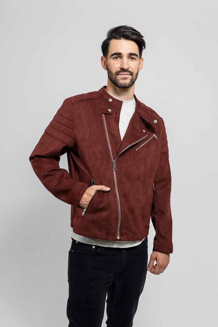 Payton - Men's Vegan Faux Suede Jacket (Maroon) Men's Vegan Faux Leather jacket Best Leather Ny Maroon S